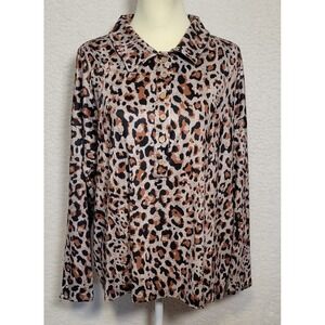 NEW NWT Ekouaer Women's Leopard Animal Print Button Long Sleeve Top Size XL 0999
